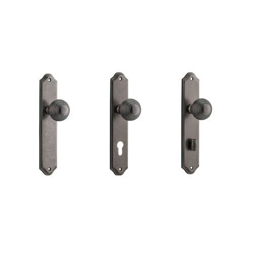Iver Guildford Door Knob on Shouldered Backplate Distressed Nickel