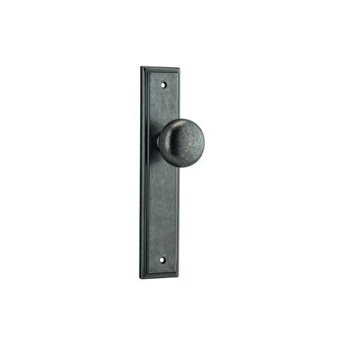 Iver Cambridge Door Knob on Stepped Backplate Distressed Nickel