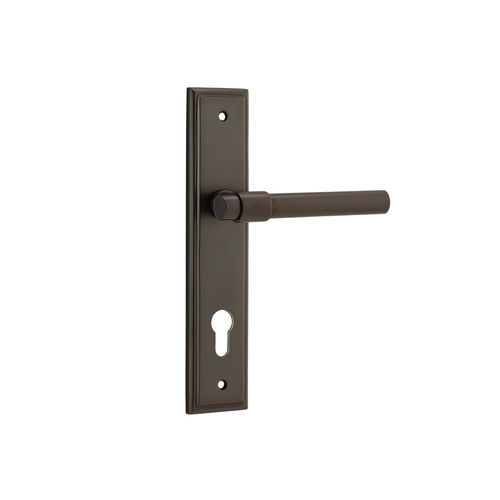 Iver Helsinki Door Lever on Stepped Backplate Signature Brass