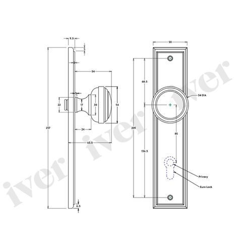 Iver Paddington Door Knob Stepped Backplate Euro Matt Black 12838E85 - Customise to your needs