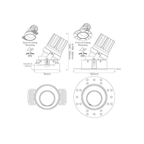 IBL Dark Round 80 Tilt Trimless Downlight