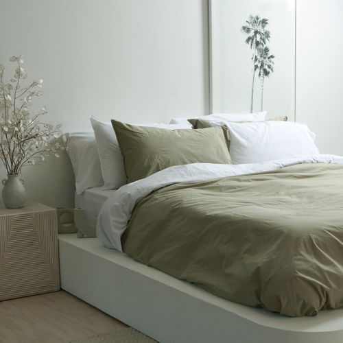 100% Stonewashed Cotton Duvet Set- Light Khaki