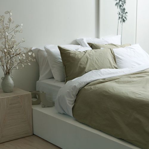 100% Stonewashed Cotton Duvet Set- Light Khaki