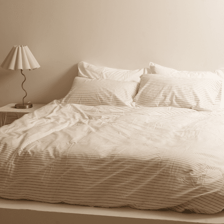 100% Stonewashed Cotton Duvet Set- Ginger Stripe