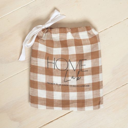 100% French Flax Linen Euro Pillowcase - Ginger Gingham