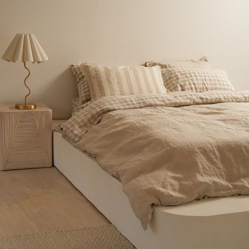 100% French Flax Linen Reversible Duvet Natural Gingham