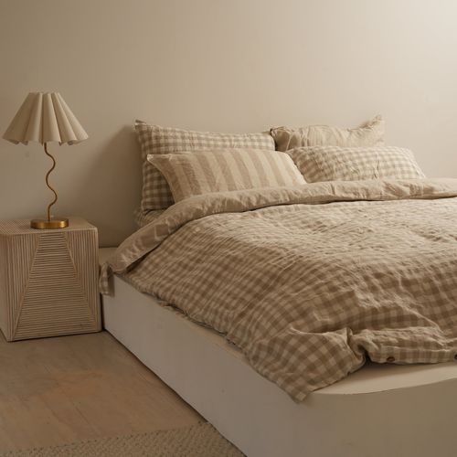 100% French Flax Linen Reversible Duvet Natural Gingham