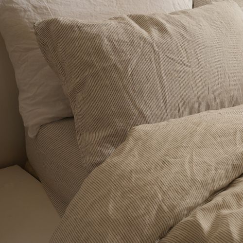 100% French Flax Linen Duvet Cover - Charcoal Pinstripe