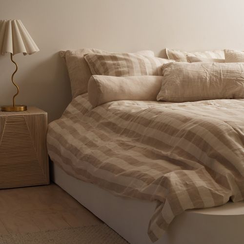 100% French Flax Linen Duvet Cover Set - Natural Stripe