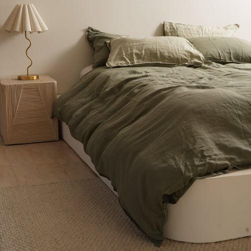 100% French Flax Linen Duvet Cover Set - Lichen