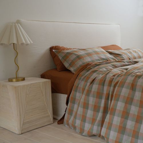 100% Stonewashed Cotton Duvet Set- Sunset Check