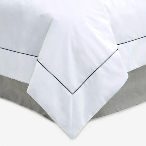 Cotton Percale Duvet Covers With Piping - White/Black