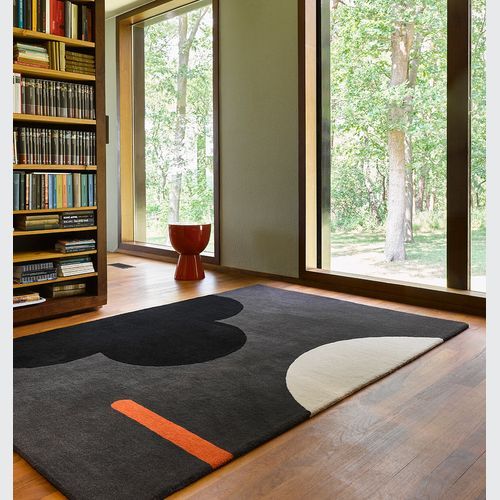 Orla Kiely Geo Flower Graphic Rug - Slate | 100% Wool Designer Floor Rug