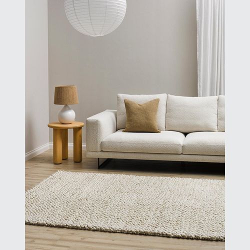 Baya MacKenzie 100% Wool Loop Pile Floor Rug - White Straw