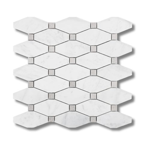 Carrara Honed Long Octagon Mosaic With Grey Dot