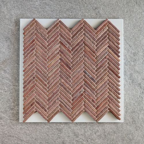 Herringbone Weave Mosaic - Rosso Travertino