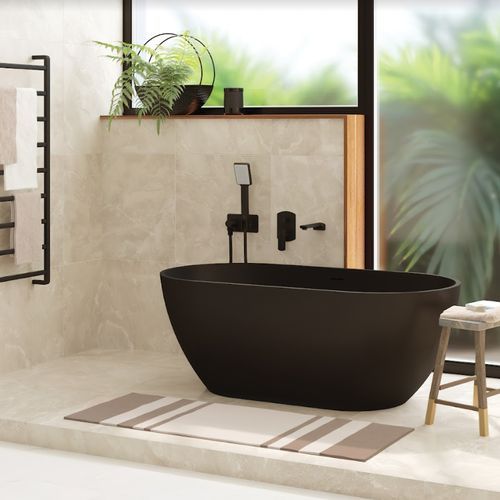 Luciana Matte Black Stone Bath