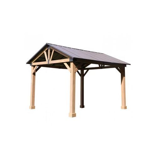 Cedar Wood Patio Gazebo with Black Hard Top Roof