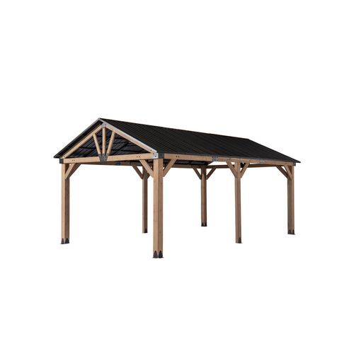 Cedar Wood Patio Gazebo with Black Hard Top Roof