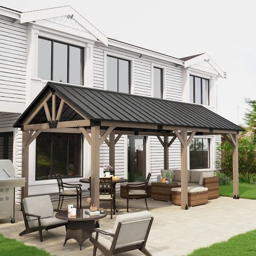 Cedar Wood Patio Gazebo with Black Hard Top Roof