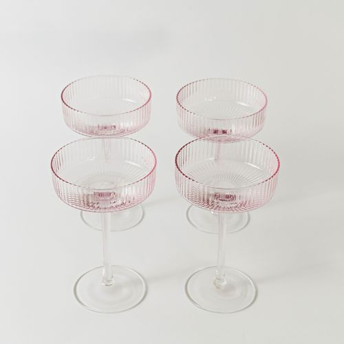 Ribbed Cocktail Glasses- Set 4 Blush