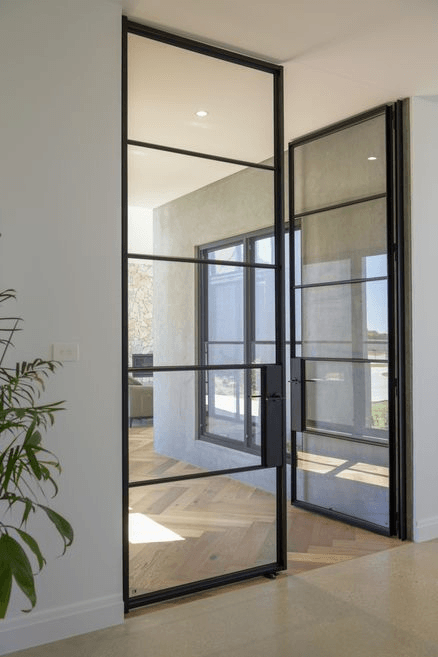 Steel Frame Glass Hinge Doors - Galvanised W40