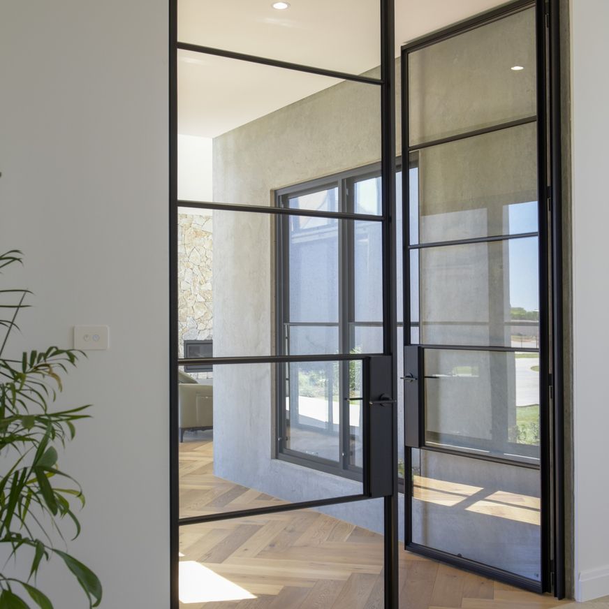 Steel Frame Glass Hinge Doors - Galvanised W40
