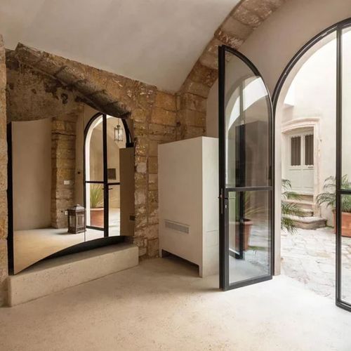 Arch Steel Frame Glass Hinge Doors - Galvanised W40