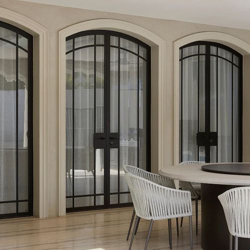 Arch Steel Frame Glass Hinge Doors - Galvanised FPS50
