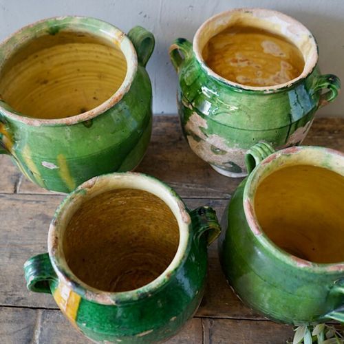 French Antique Green Confit Pots