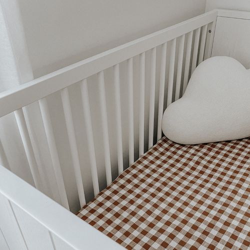 100% French Flax Linen Fitted Cot sheet- Ginger Gingham