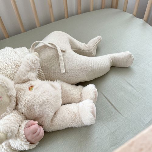 100% French Flax Linen fitted Cot Sheet- Lichen