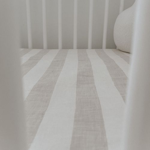 100% French Linen fitted Cot Sheet- Wide Natural Stripe