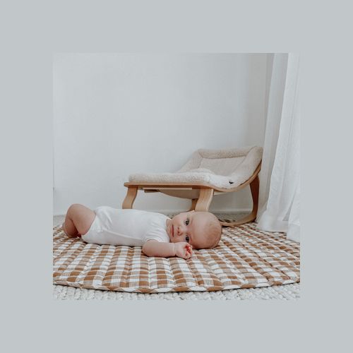 100% French Flax Linen Playmat (Reversible)- Ginger Gingham/Ginger