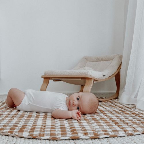 100% French Flax Linen Playmat (Reversible)- Ginger Gingham/Ginger