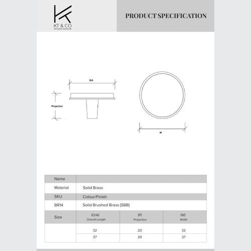 Kitchen Round Knobs Solid Brass - 32mm & 37mm