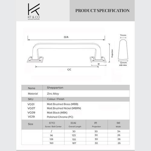 KT&CO Kitchen hamptons handles shepparton Matt black/Brushed brass/Brushed nickel/Chrome