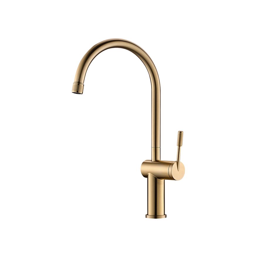 Rivet Gooseneck Kitchen Mixer Brushed Brass