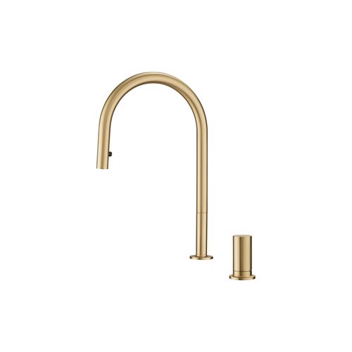 Doppia Extractable Kitchen Mixer Brushed Gold