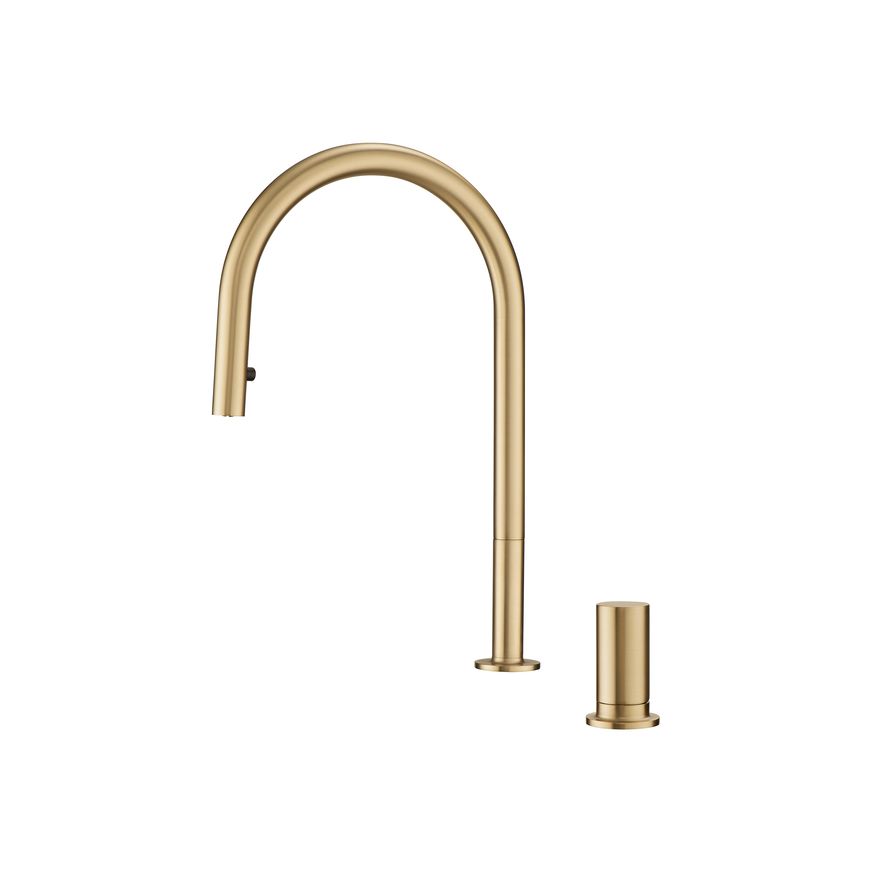 Doppia Extractable Kitchen Mixer Brushed Gold