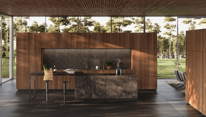 Bossa Walnut Wood Veneer Kitchen Cabinetry