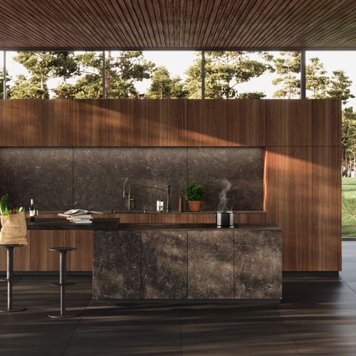 Bossa Walnut Wood Veneer Kitchen Cabinetry