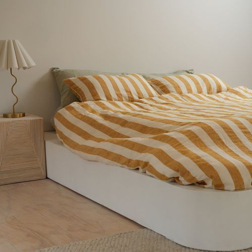 French Flax Linen Duvet Set- Sunflower Stripe
