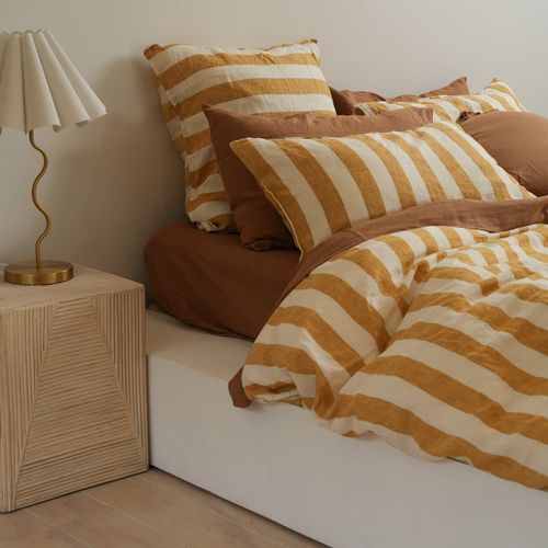 French Flax Linen Duvet Set- Sunflower Stripe