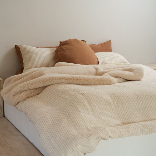 100% French Flax Linen Duvet Set- Ginger Pinstripe