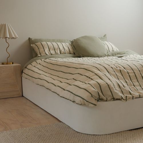 100% French Flax Linen Duvet Set - Lichen Stripe