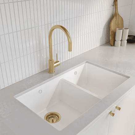 Vienna Double Sink 760mm | White Granite (Overflow)