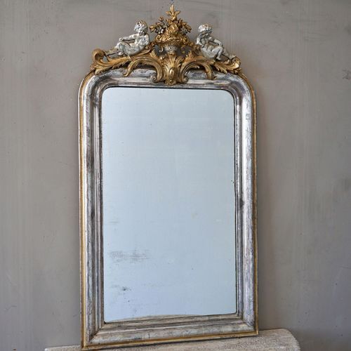 Antique French Silvered & Gilded Mirror