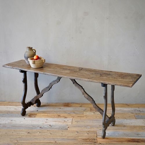 Italian Antique Oak Trestle Console Table