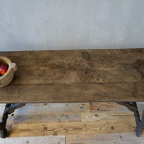Italian Antique Oak Trestle Console Table
